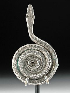 9th C. Viking / Norse Silver Fibula of Coiled Snake