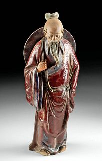 19th C. Chinese Qing Glazed Terracotta Figure - Sage
