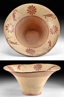 Huge Moche Pottery Florero Floral & Avians