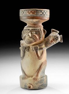 Inca Polychrome Pottery Man & Llama Vessel, TL Tested