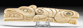 20th C. Haida Tlingit Bone Amulet Bear Eating Human