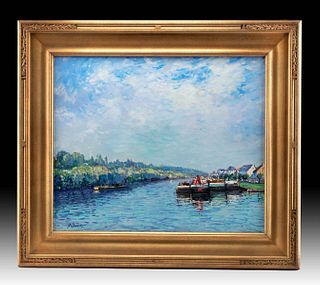 Framed John Modesitt Painting - Burgundy Canal (2017)