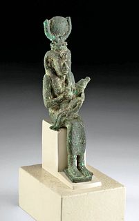 Egyptian Bronze Seated Figure Isis Nursing Horus