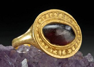 Greek Gold Ring Garnet Cabochon, ex-Christie's
