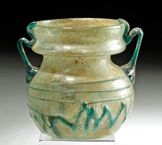 Roman Glass Jar Applied Teal-Green Handles, Trailing