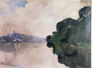Jean Franck Baudoin Oil, River Landscape