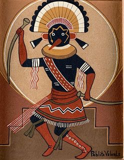 Pablita Velarde Earth Painting, Hopi Snake Priest