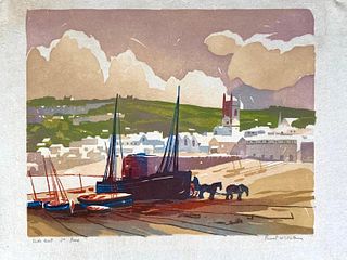 Ernest W.Watson Woodblock, Tide Out, St.Ives