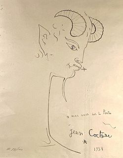 Jean Cocteau Lithograph, A Mes Amis des 2 Ponts