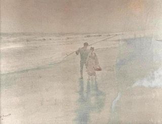 J. Baske Watercolor, Beach Gatherers