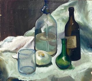 Paul Winchell Oil, Still Life with Bottles and Onion
