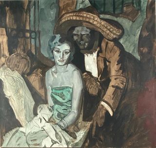Paul Winchell Oil, Seated Woman and Man in Sombrero