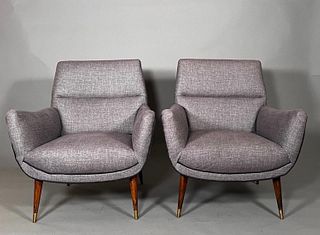 Pair of Mid Century Modern Style Upholstered Lounge Chairs