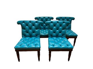 Four Turquoise Upholstered Side Chairs, Contemporary