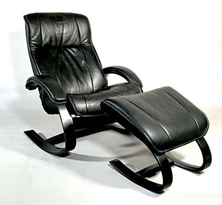 Hjellegjerde Group Norway Leather Lounge Chair and Ottoman