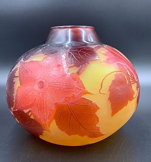 Galle Cameo Glass Vase, Clematis in Red