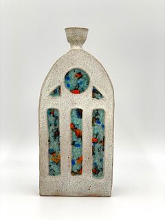 Michael Gordon Attributed Stoneware and Glass Vase
