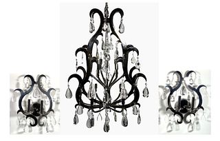 Luminaire Louis XVth Style Chrome Chandelier and Sconces
