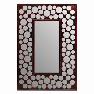 ESPEJO. SIGLO XX. Marco de madera. Diseño rectángular. Decorado con teselas circulares de espejo.  100 x 68 cm