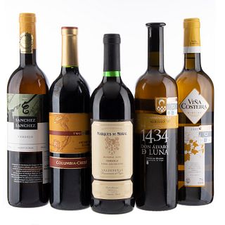 Lote de Vinos Tintos y Blancos de España y U.S.A. Viña Costera. Two Vines. En presentaciones de 750 ml. Total de piezas: 5.