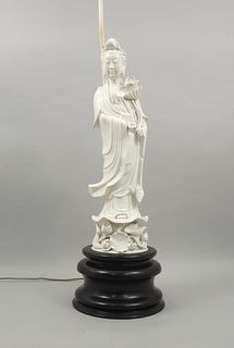 Guan Yin White Porcelain Figural Table Lamp.