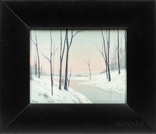 Sara Sax for Rookwood Pottery Winter Landscape Vellum Plaque