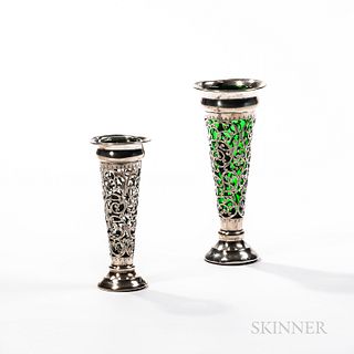 Two Sterling Silver and Glass Vases