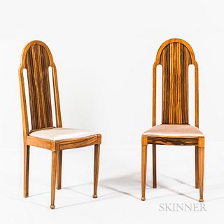 Pair Art Deco Mahogany and Ebene-de-Macassar-veneered Side Chairs