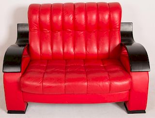 Designer Style Red Leather Loveseat