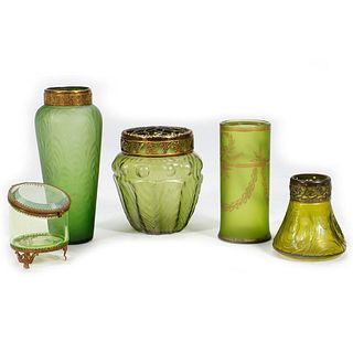 Group of Green Glass, incl. Art Nouveau Jar (5)