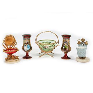 Group of 5 Gilt, Glass, Porcelain, and Enameled Decorative Objects