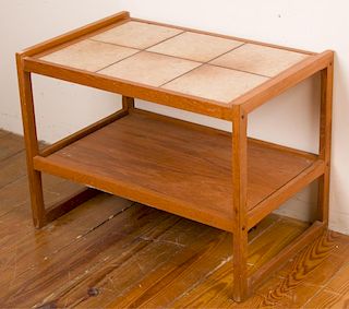 Teak Two-Tier Tile-Top Side Table