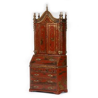 Doll-size Chinoiserie Lacquer Secretary Cabinet