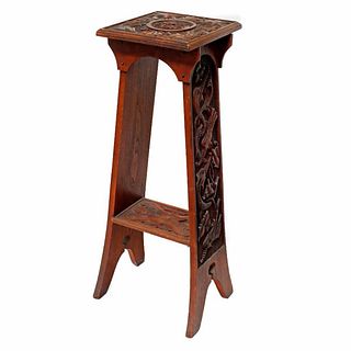 Serpent Motif Carved Wood Plant Stand