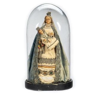 Victorian Wax Madonna and Child in Glass Dome