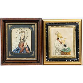 2 Framed Needlepoint Religious Portraits