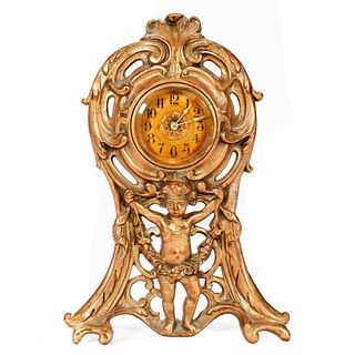 Art Nouveau Gilt-Brass Cherub Mantel Clock