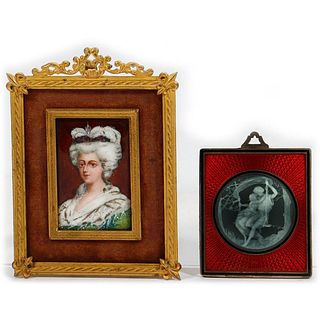 Gilt-framed Enameled Portrait Miniature, with French Enameled Mirror