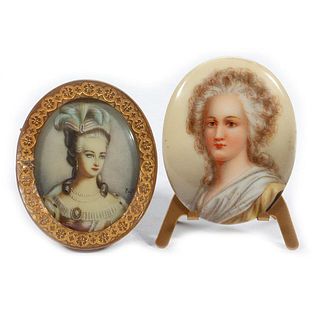 2 Portrait Miniatures of 18th Century Style Ladies