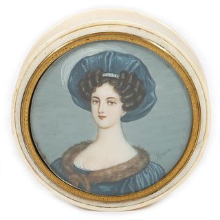 Lady in Blue Portrait Miniature Box, Signed
