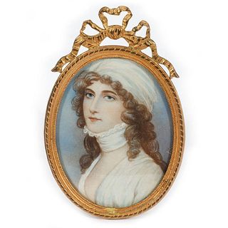 Gilt-framed Portrait Miniature of a Lady in White