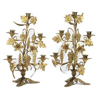 Pair Rococo Style Gilt Brass Candelabra