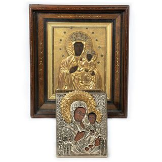 Polish Gilt Icon of Madonna and Child, with another