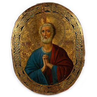 Ornate Gilt Painted Icon of Saint, c. 19th Century