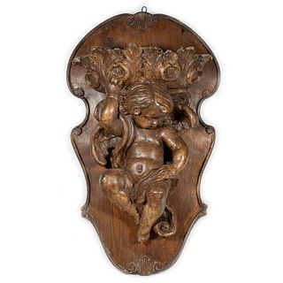 A Carved Wood Putto/Bracket