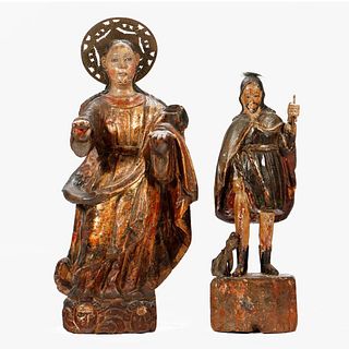 2 Polychrome Carved Wood Saint Figures