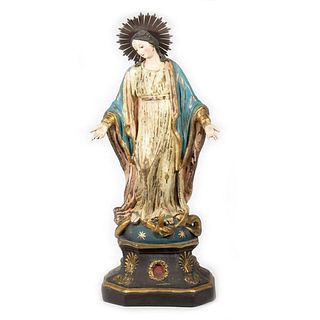 Painted Composition Figure of Mary with Metal Halo