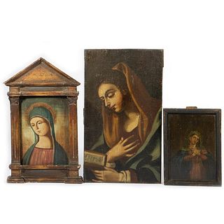 Group of 3 Painted Wood Panels of Madonna/Saints