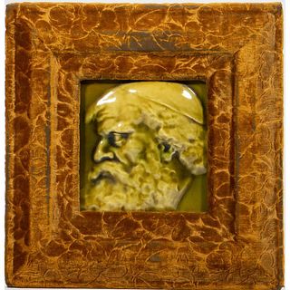 Framed Portrait Tile of Old Man, Late 19th/Early 20th Century