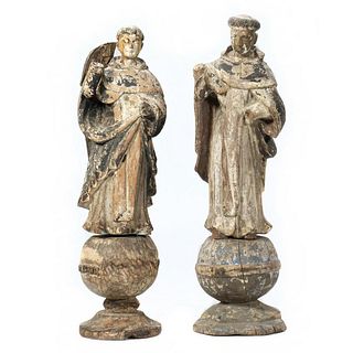 Two Carved Wood Figures of Saints, 15th Century